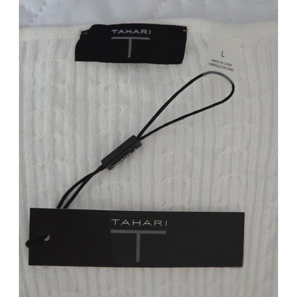 Tahari Sweater Womens Large White Star Long Blouse Sleeve Lightweight Cable Knit - Picture 3 of 5